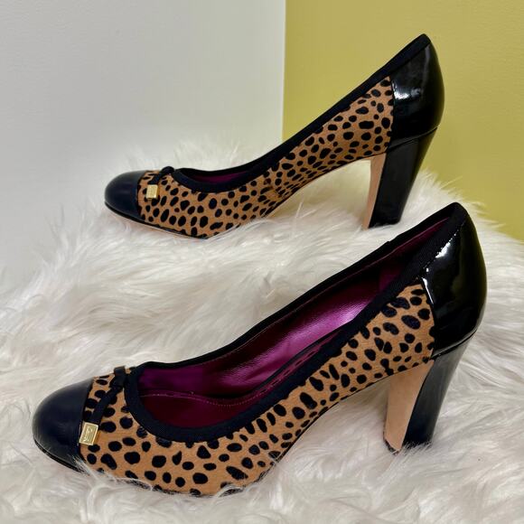Y2K Coach Poppy Calf Hair Animal Cheetah Cap Toe Bow Detail Heel Pumps Sz 10B - Picture 2 of 11